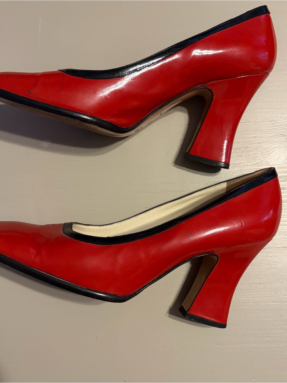 Prada Red Leather Pumps with Black Trim - Picture 2 of 4